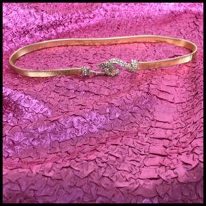 Gold Tone Metal Stretch Belt W Rhinestone Buckle